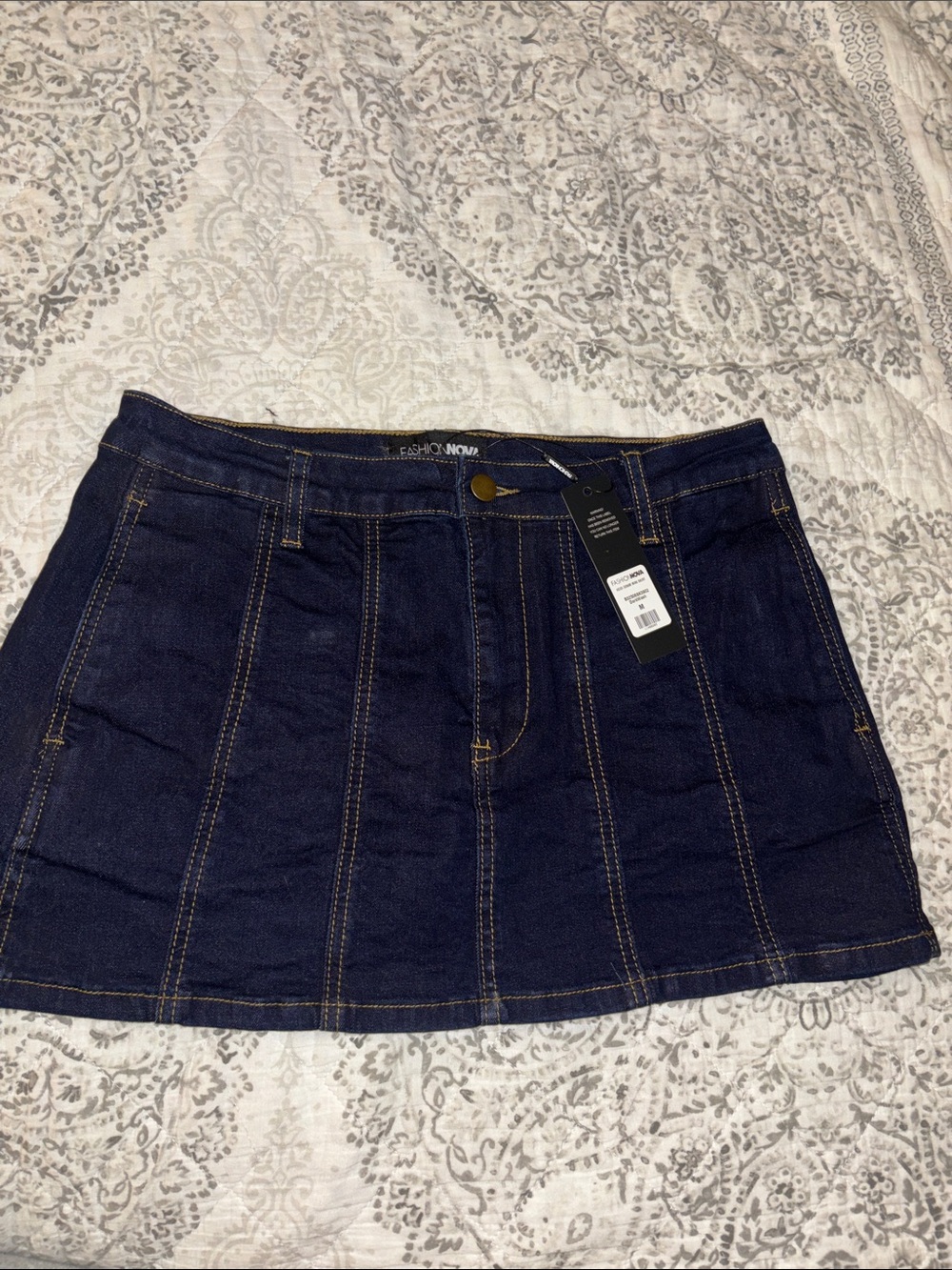 Fashion Nova Indigo Panel Stitch Denim Mini Skirt